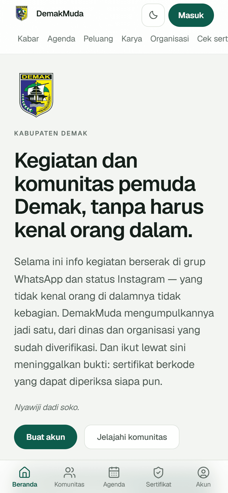 Tampilan DemakMuda di HP